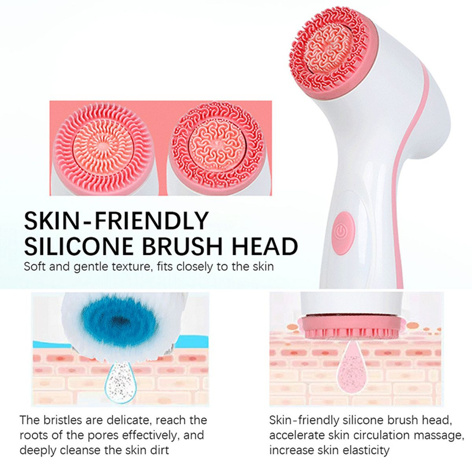Electric Cleansing Face Brush Ultrasonic Skin Care Tool Silicone Facial Brush Skin Face Cleansing Face Massager Instrument(Pink) product image