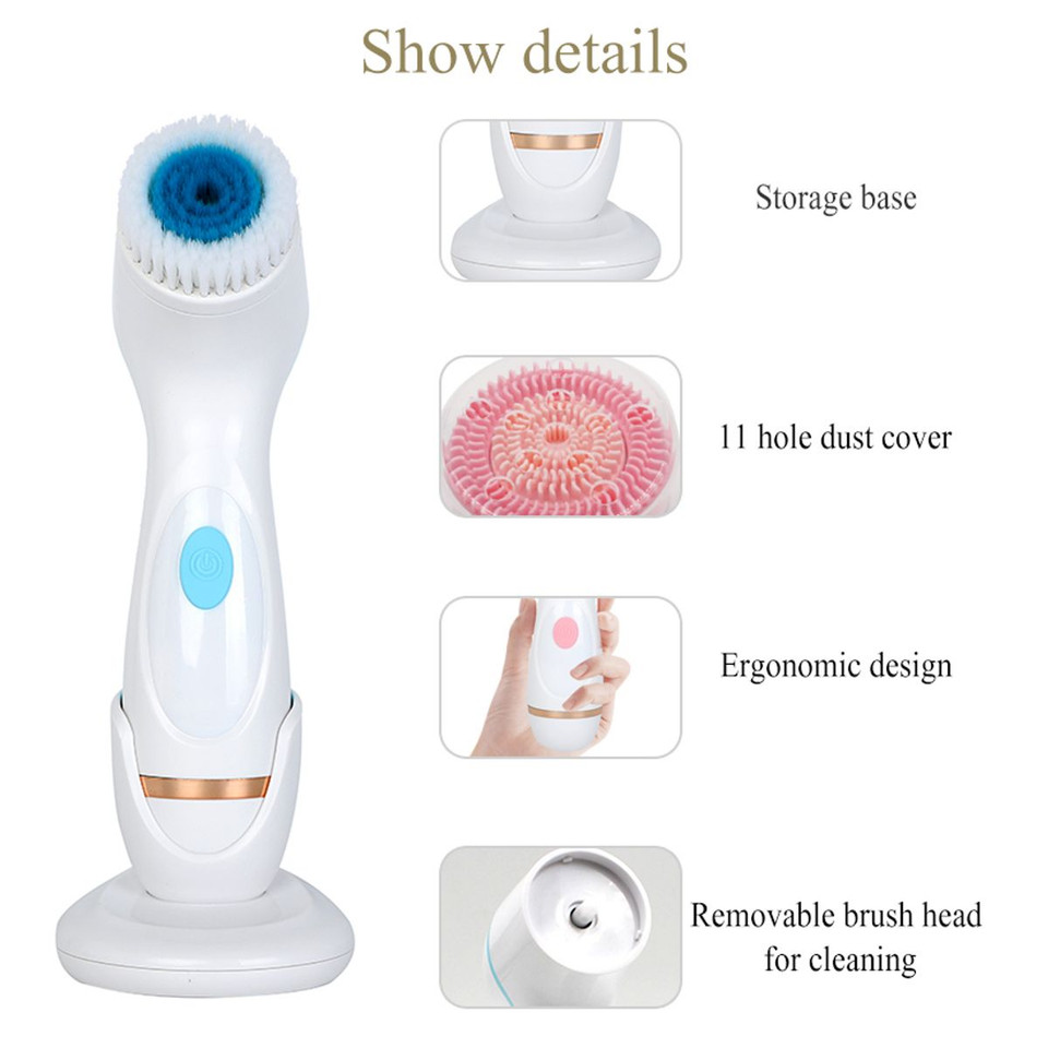 Electric Cleansing Face Brush Ultrasonic Skin Care Tool Silicone Facial Brush Skin Face Cleansing Face Massager Instrument(Pink) product image