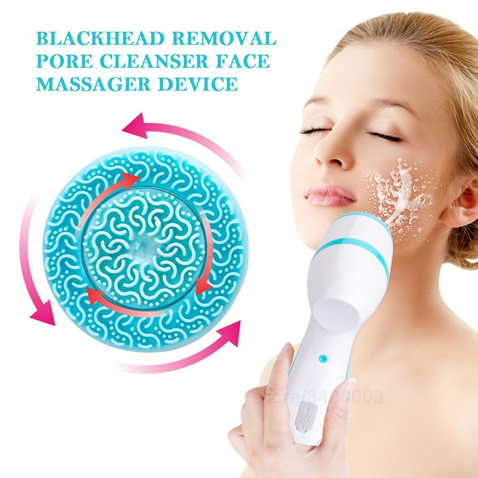 Electric Cleansing Face Brush Ultrasonic Skin Care Tool Silicone Facial Brush Skin Face Cleansing Face Massager Instrument(Blue) product image