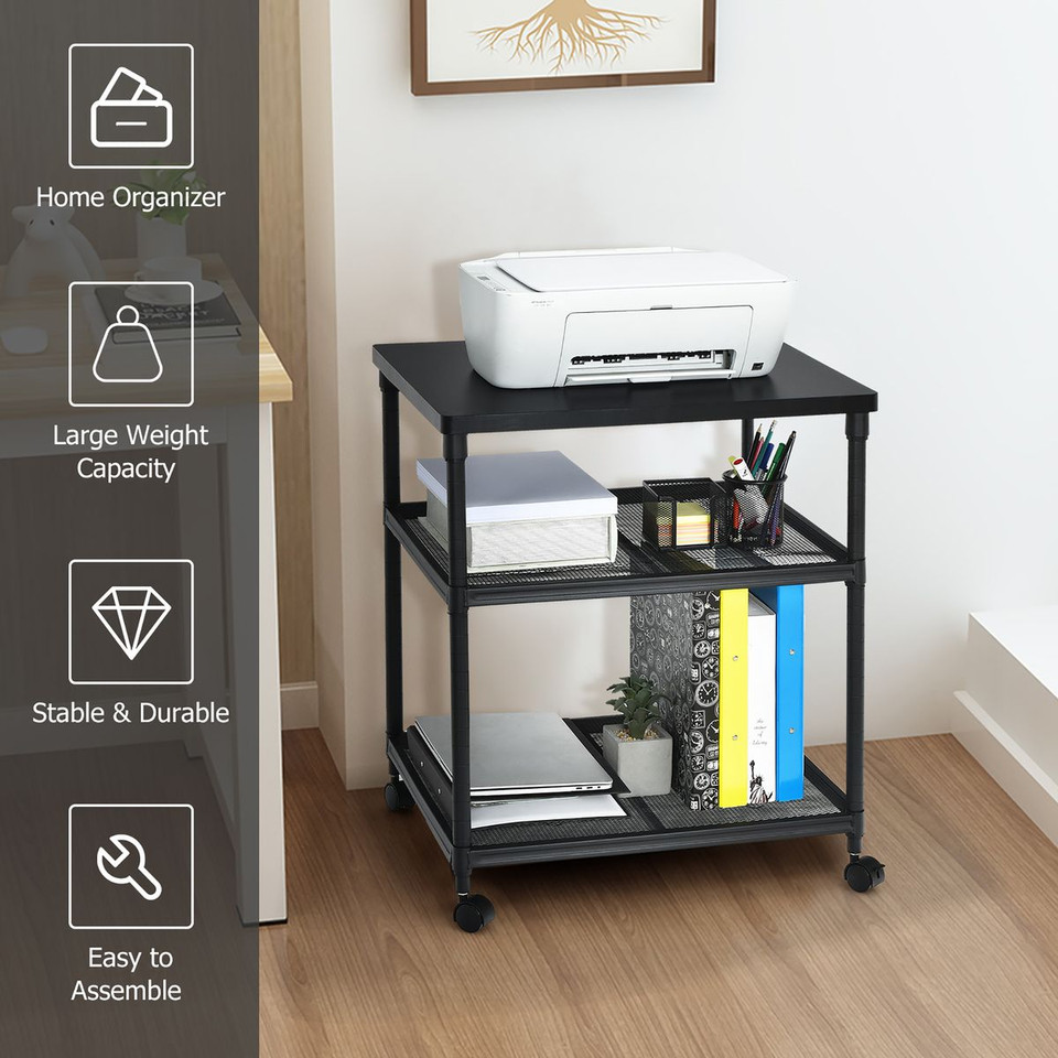  3-Tier Wheeled Printer Stand with Adjustable Shelf  product image
