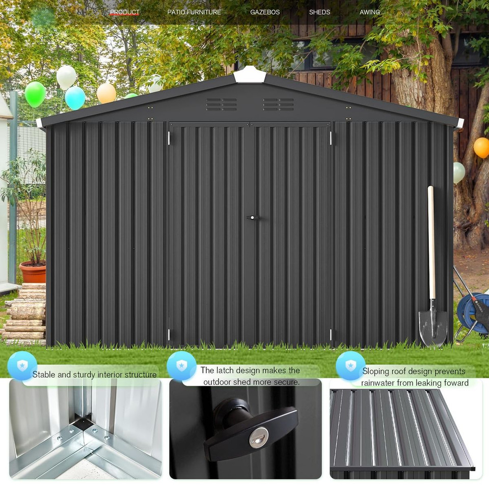 10 x 14-Foot Metal Shed with Lockable Doors product image