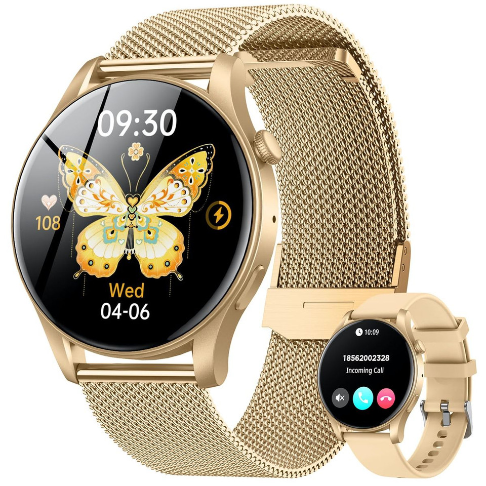 Smartwatch for Women 1.43" Touchscreen Smart Watch Answer/Make Call with  Sleep Monitor 100+ Sports Modes Fitness Tracker for Android iOS(1Pack-Gold) product image