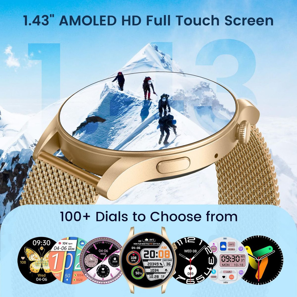 Smartwatch for Women 1.43" Touchscreen Smart Watch Answer/Make Call with  Sleep Monitor 100+ Sports Modes Fitness Tracker for Android iOS(1Pack-Gold) product image