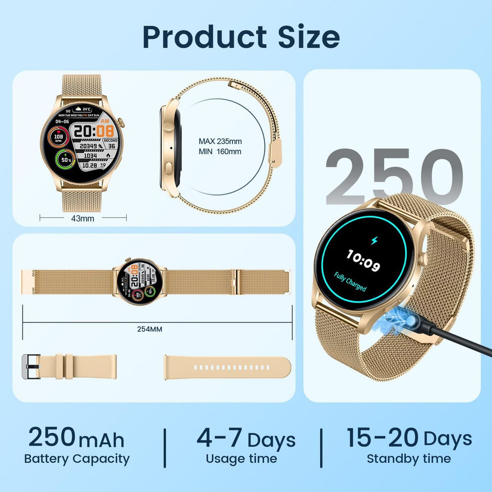 Smartwatch for Women 1.43" Touchscreen Smart Watch Answer/Make Call with  Sleep Monitor 100+ Sports Modes Fitness Tracker for Android iOS(1Pack-Gold) product image