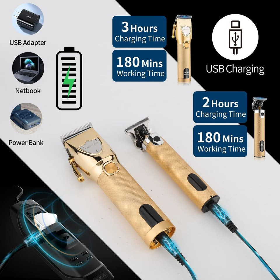 Cordless Hair Clipper, Professional Hair Clipper, Rechargeable Electric Hair Cutting Machine, Detail Trimmer (Gold) product image