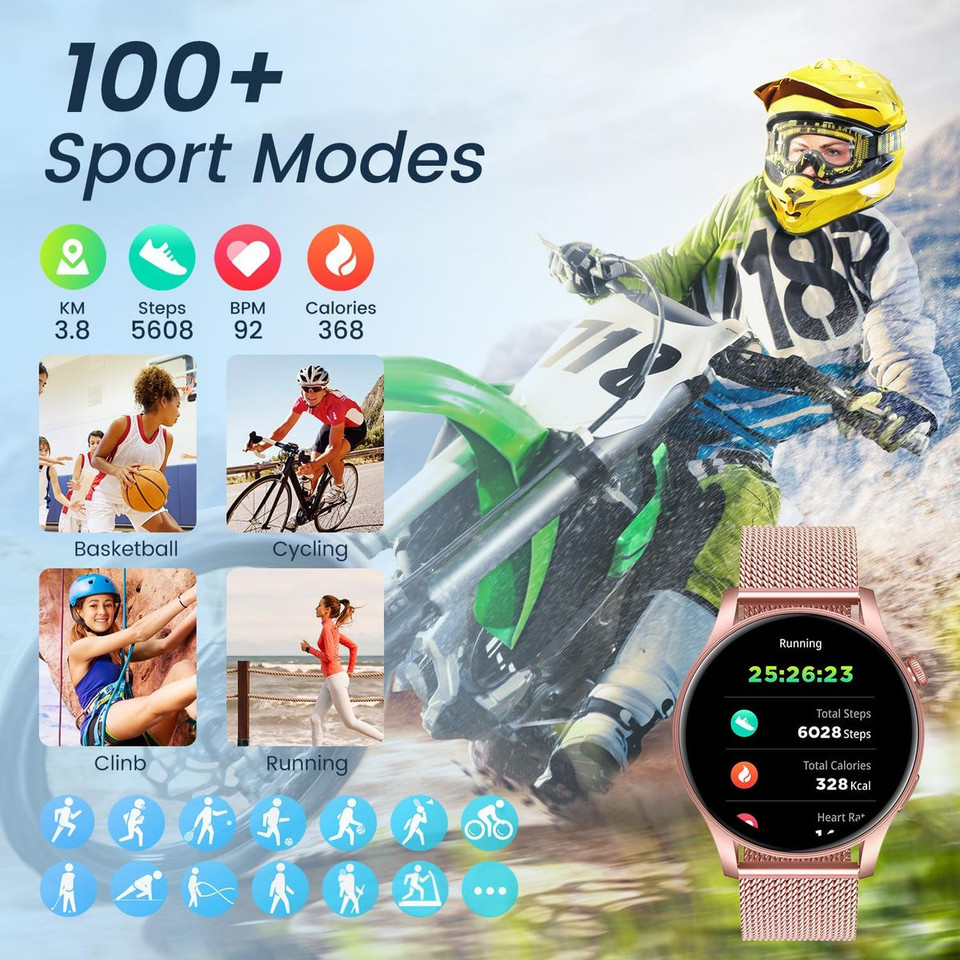 Smartwatch for Women 1.43" Touchscreen Smart Watch Answer/Make Call with  Sleep Monitor 100+ Sports Modes Fitness Tracker for Android iOS(1Pack-Pink) product image