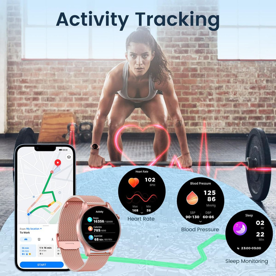 Smartwatch for Women 1.43" Touchscreen Smart Watch Answer/Make Call with  Sleep Monitor 100+ Sports Modes Fitness Tracker for Android iOS(1Pack-Pink) product image