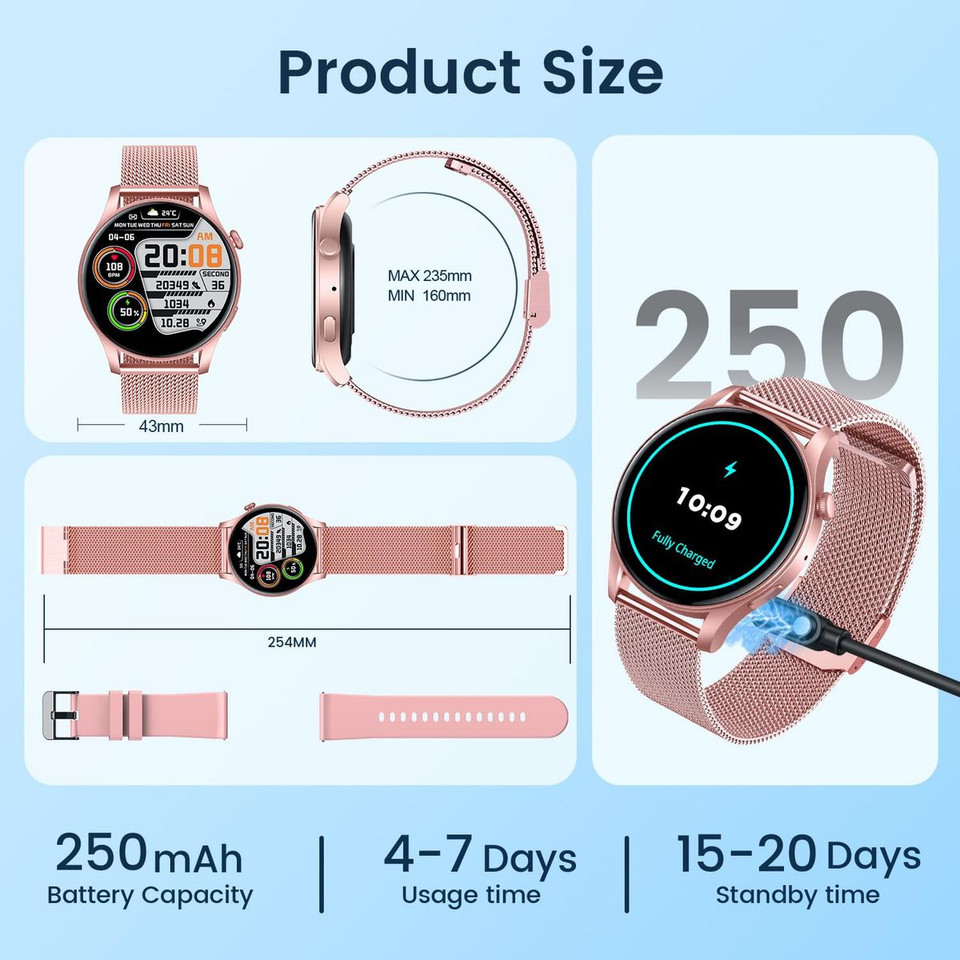 Smartwatch for Women 1.43" Touchscreen Smart Watch Answer/Make Call with  Sleep Monitor 100+ Sports Modes Fitness Tracker for Android iOS(1Pack-Pink) product image