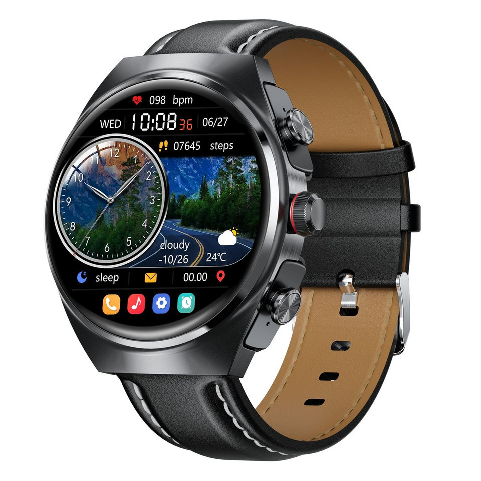 New Headset Smart Watch 2-in-1 1.53 Inch Round Screen Dual Call NFC Stainless Steel Body IP67 Mens Watches Color Black product image
