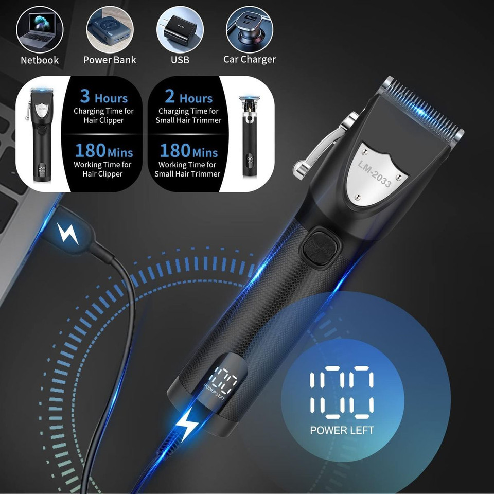 Cordless Hair Clipper, Professional Hair Clipper, Rechargeable Electric Hair Cutting Machine, Detail Trimmer (Black) product image