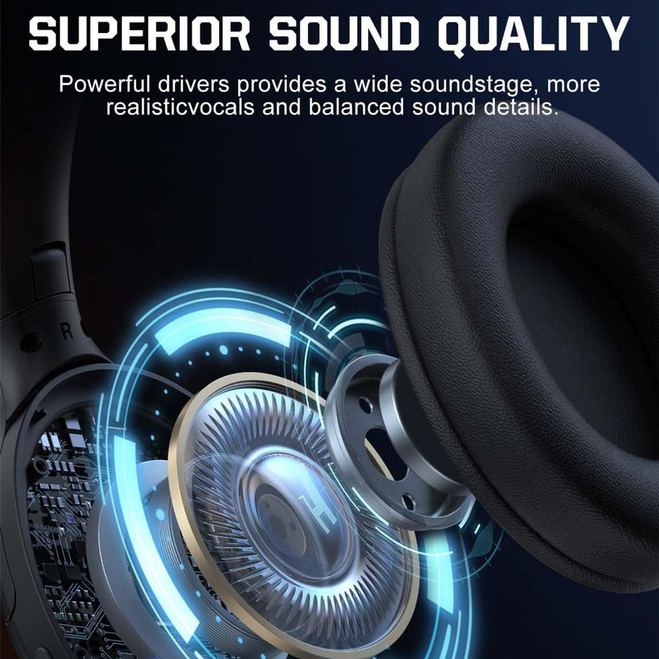 Wireless Bluetooth Headphones with ANC Microphone, Rainbow RGB Lights Foldable Over-Ear Headphones with Music & Game Mode for Travel Home Office product image