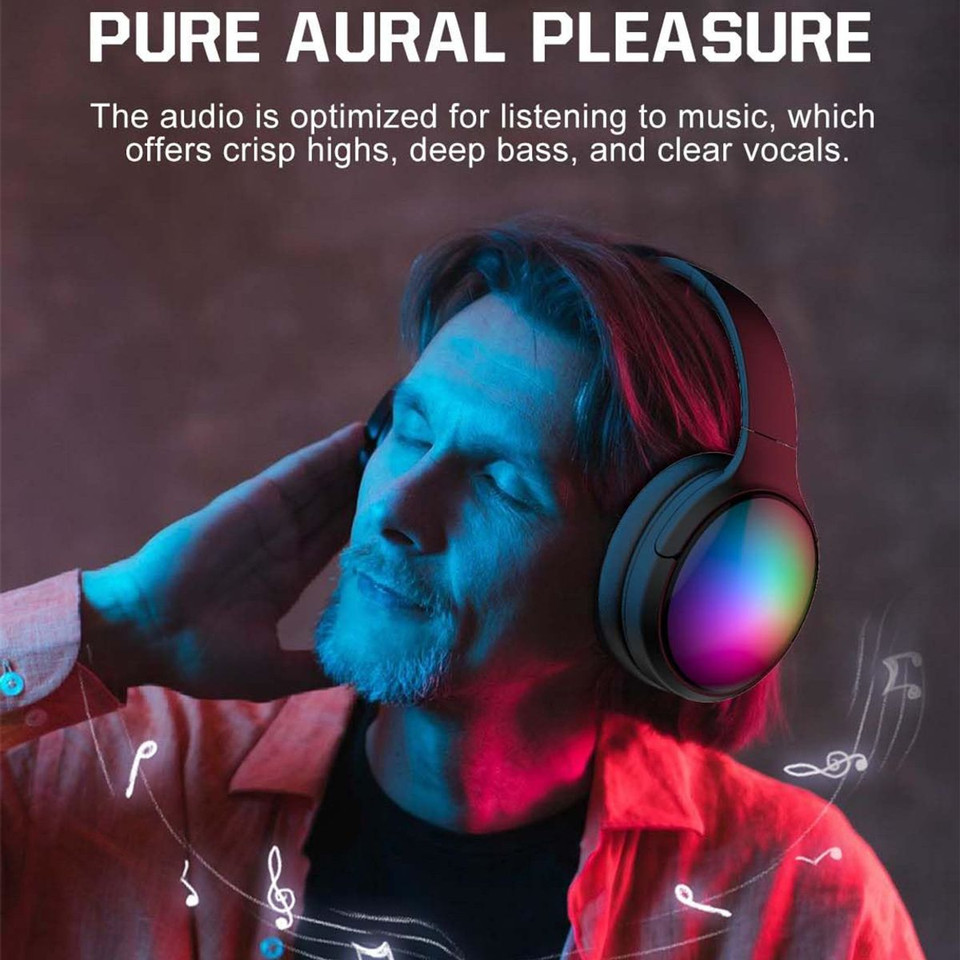 Wireless Bluetooth Headphones with ANC Microphone, Rainbow RGB Lights Foldable Over-Ear Headphones with Music & Game Mode for Travel Home Office product image