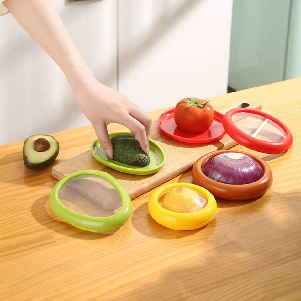 4PC Silicone Fruit and Vegetable Storage Containers Set for Fridge,Onion Storage Container,Avocado keeper,Tomato Saver,and Lemon holder product image