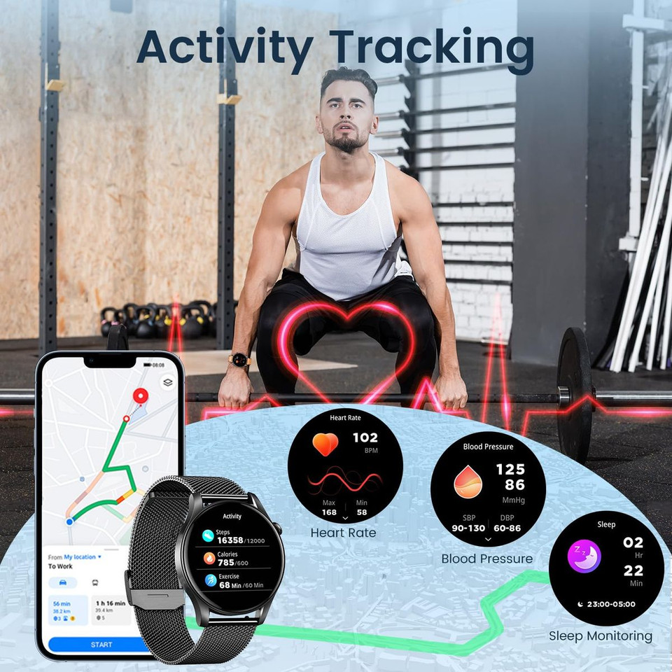 Smartwatch for Men 1.43" Touchscreen Smart Watch Answer/Make Call with  Sleep Monitor 100+ Sports Modes Fitness Tracker for Android iOS(1Pack-Black) product image