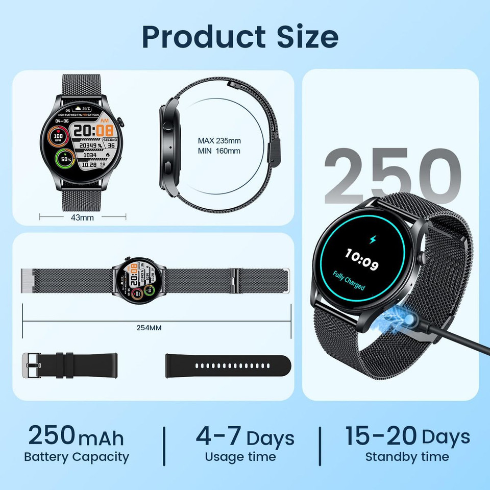 Smartwatch for Men 1.43" Touchscreen Smart Watch Answer/Make Call with  Sleep Monitor 100+ Sports Modes Fitness Tracker for Android iOS(1Pack-Black) product image