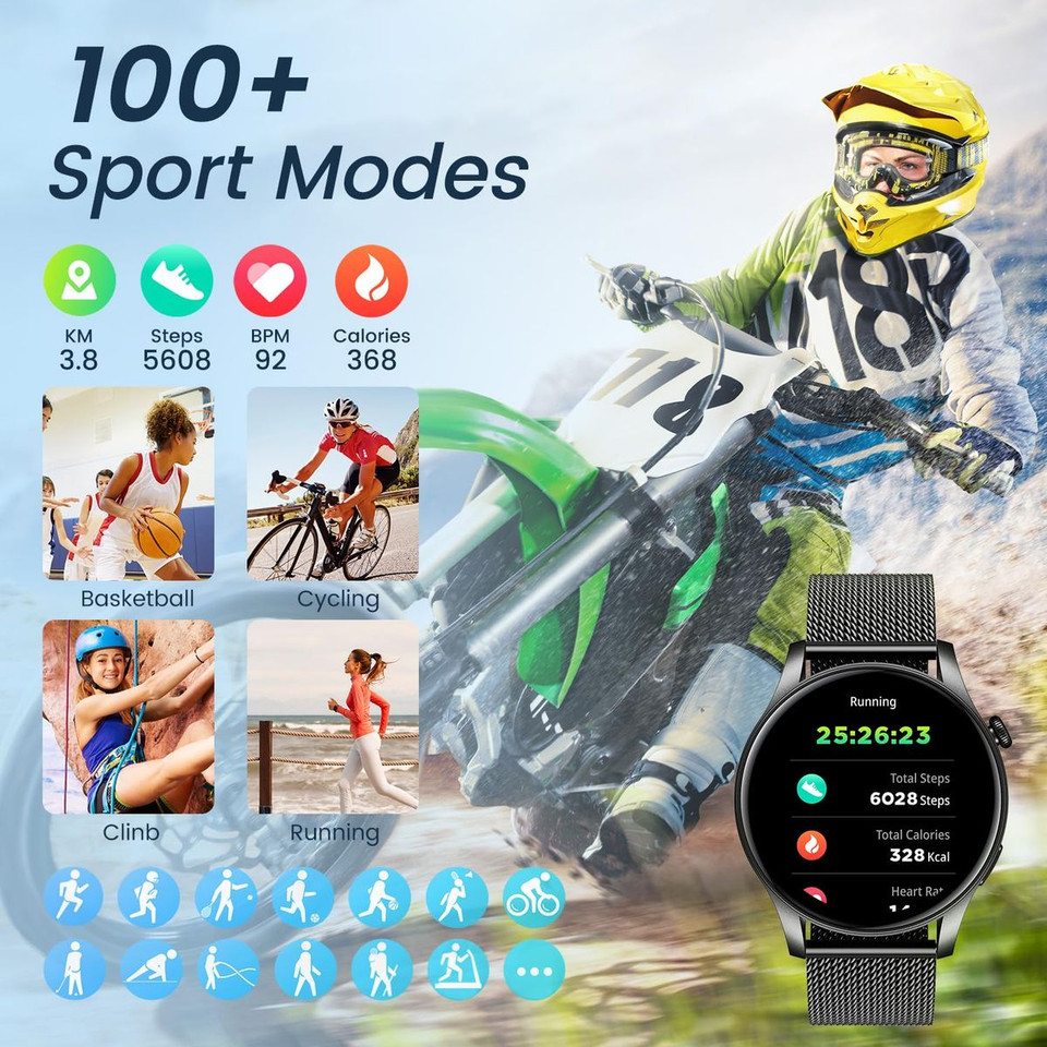Smartwatch for Men 1.43" Touchscreen Smart Watch Answer/Make Call with  Sleep Monitor 100+ Sports Modes Fitness Tracker for Android iOS(1Pack-Black) product image