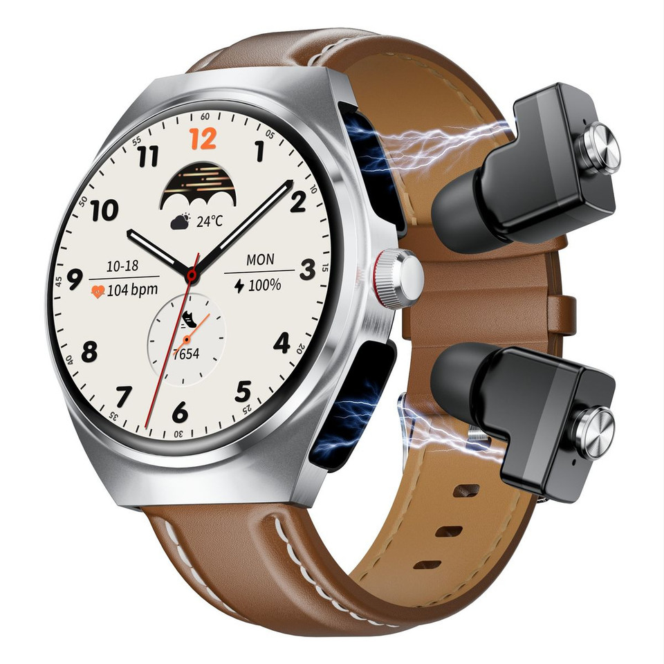 New Headset Smart Watch 2-in-1 1.53 Inch Round Screen Dual Call NFC Stainless Steel Body IP67 Mens Watches Color Silver product image