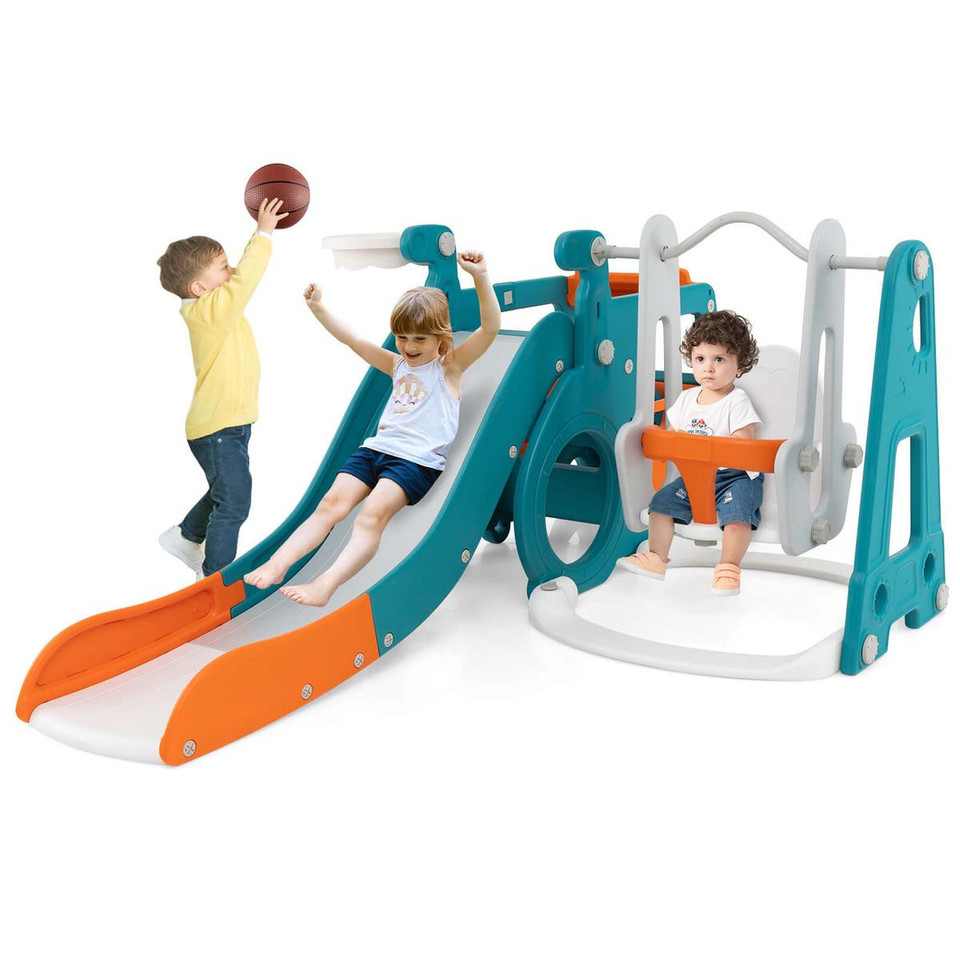 5-in-1 Kids' Slide and Swing Set with Mini Bus and Basketball Hoop product image