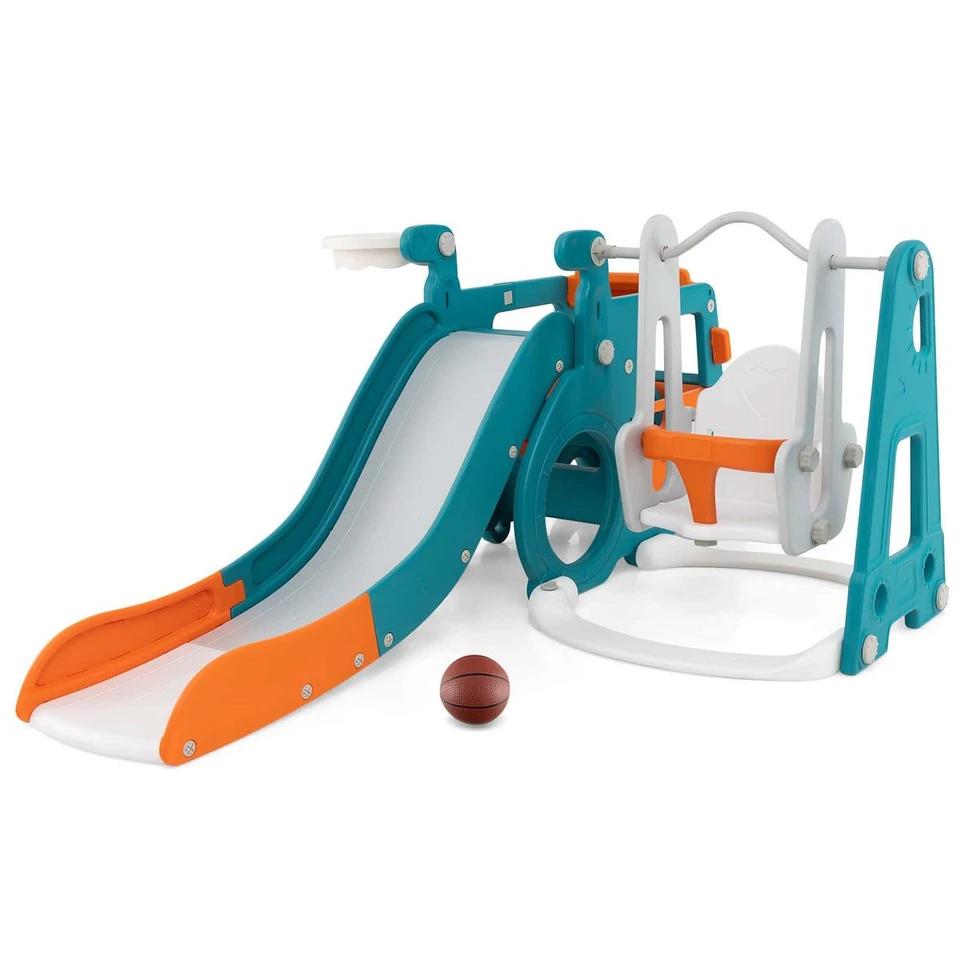 5-in-1 Kids' Slide and Swing Set with Mini Bus and Basketball Hoop product image
