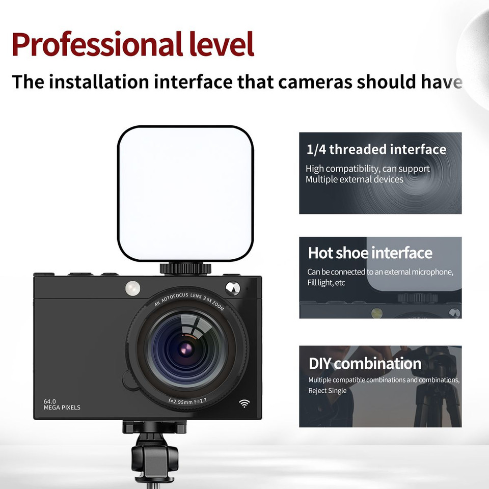 4K CCD Wifi Digital Camera 64MP Digital Video Camera with 2 Lens 2.83 Inch Touch Panel 28X Digital Zoom Built-in Flash Color Black product image