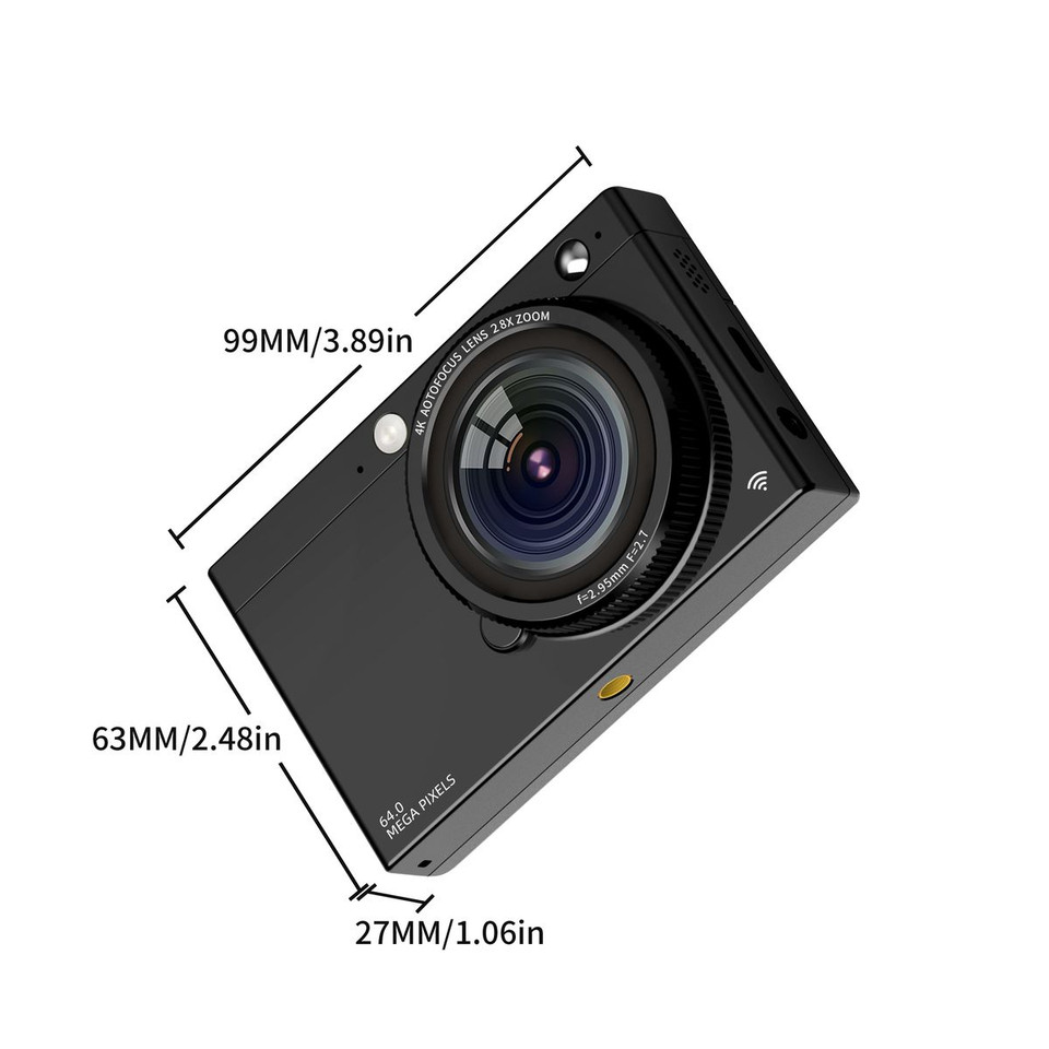 4K CCD Wifi Digital Camera 64MP Digital Video Camera with 2 Lens 2.83 Inch Touch Panel 28X Digital Zoom Built-in Flash Color Black product image