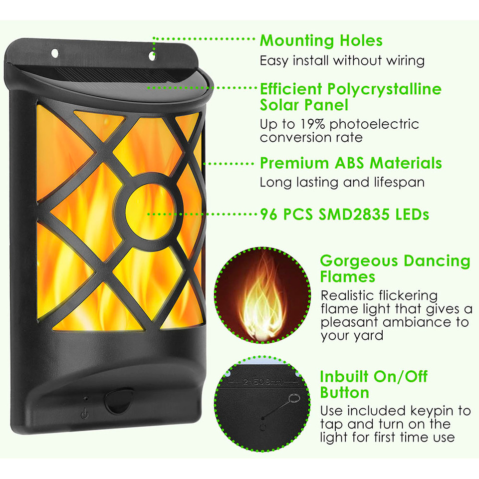 Solarek® Wall-Mounted Solar-Powered LED Light with Flickering Flame Effect product image