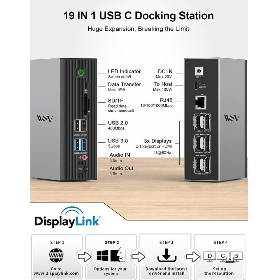 IVIIN 4K 60Hz 19-in-1 USB-C Docking Station product image