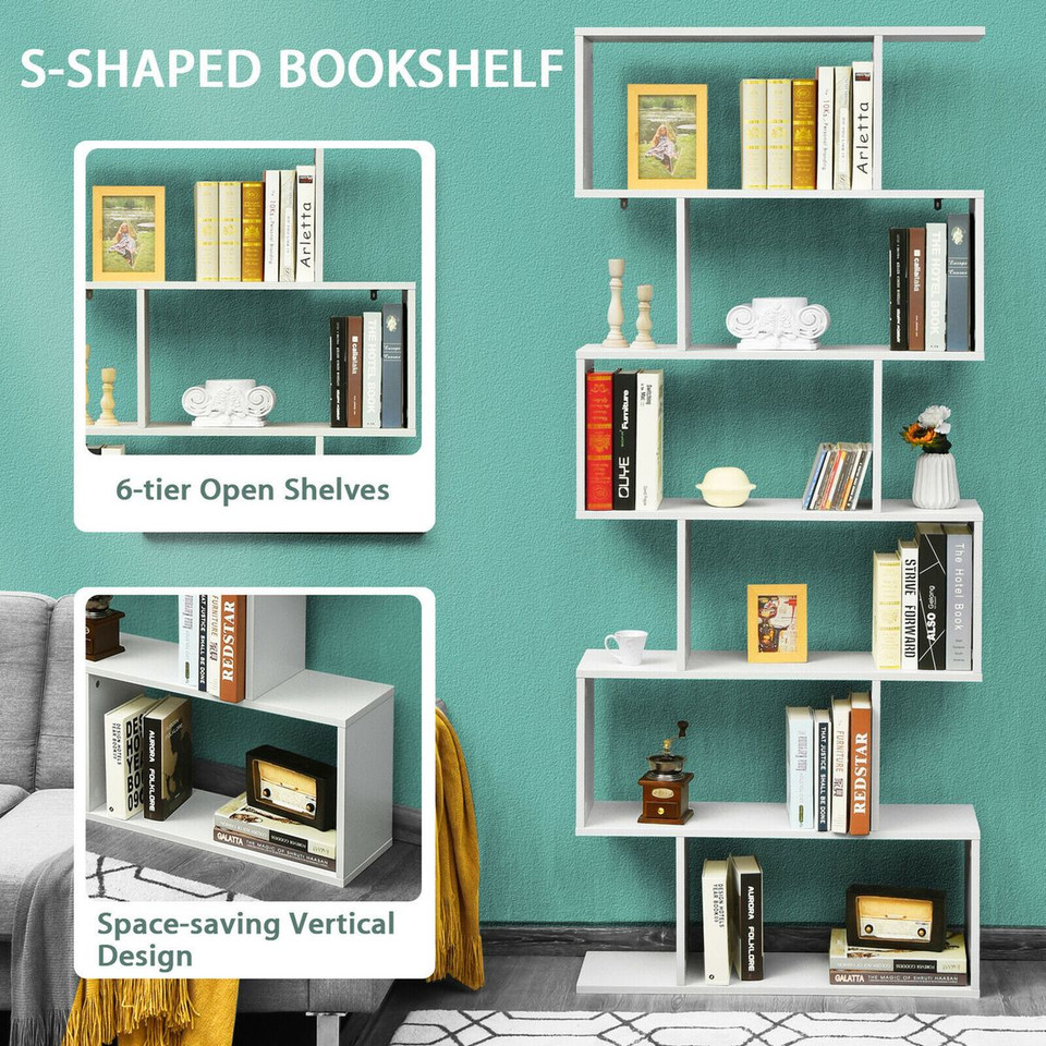 6-Tier S-Shaped Bookshelf Storage Display product image