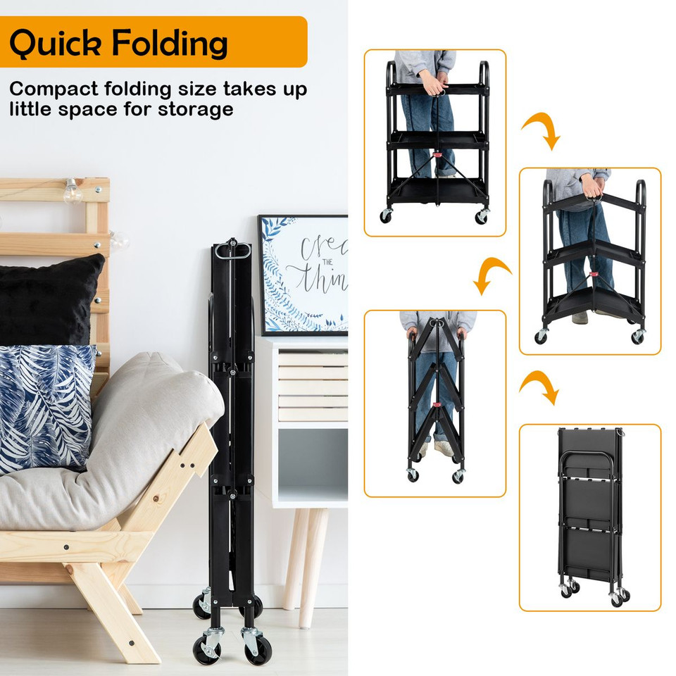 Folding Collapsible Heavy-Duty 3-Shelf Tool Cart product image