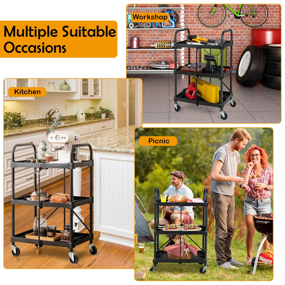 Folding Collapsible Heavy-Duty 3-Shelf Tool Cart product image