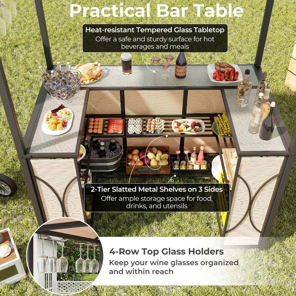 3-Piece Patio Bar Set Grill Gazebo & 2 Barstool with Tempered Glass Bar Table product image