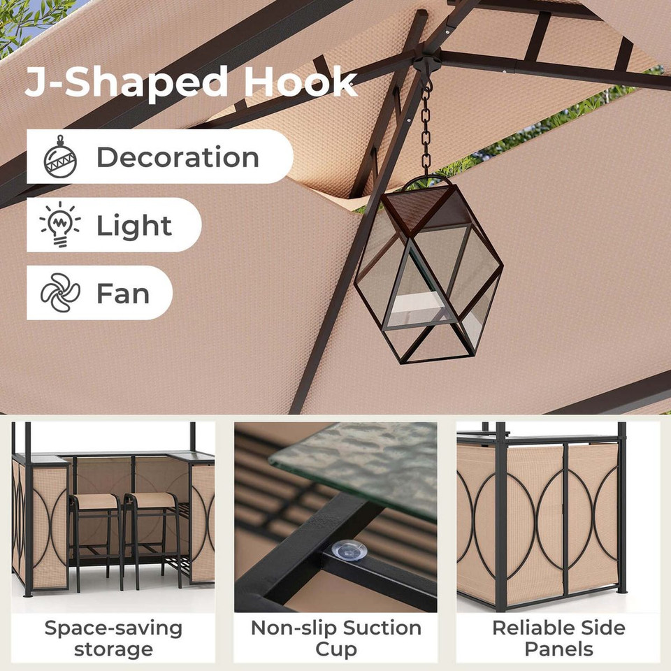 3-Piece Patio Bar Set Grill Gazebo & 2 Barstool with Tempered Glass Bar Table product image