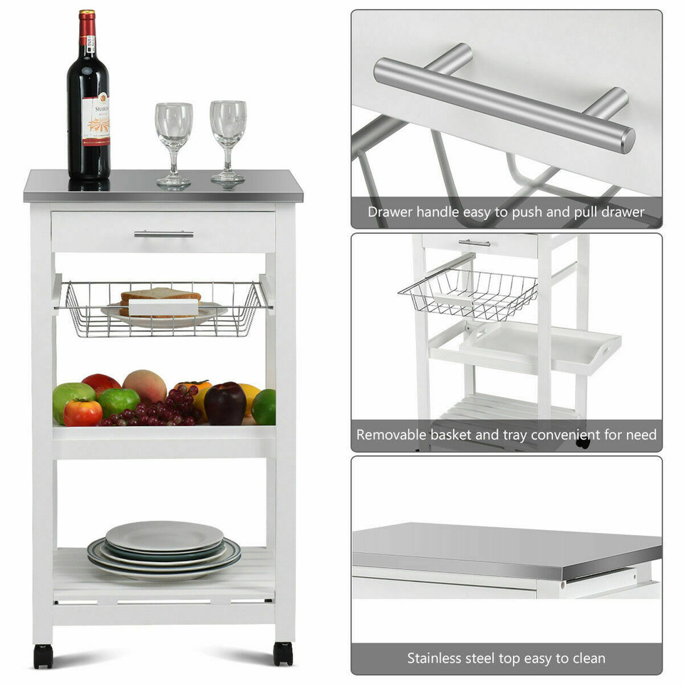 Kitchen Rolling Island Cart with Stainless Steel Tabletop & Basket product image