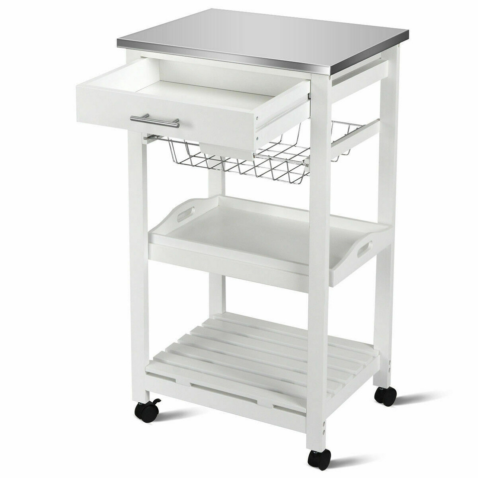 Kitchen Rolling Island Cart with Stainless Steel Tabletop & Basket product image