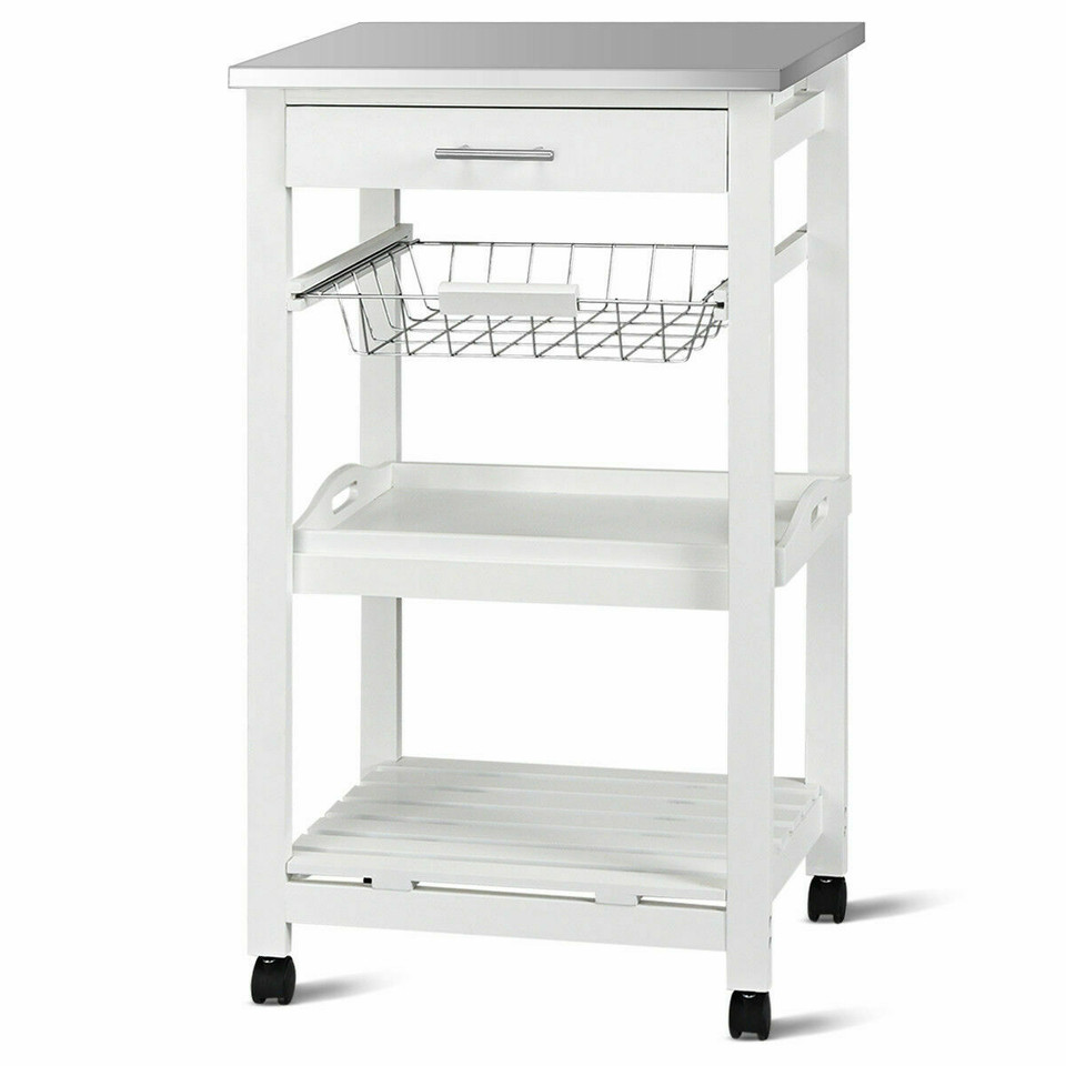 Kitchen Rolling Island Cart with Stainless Steel Tabletop & Basket product image