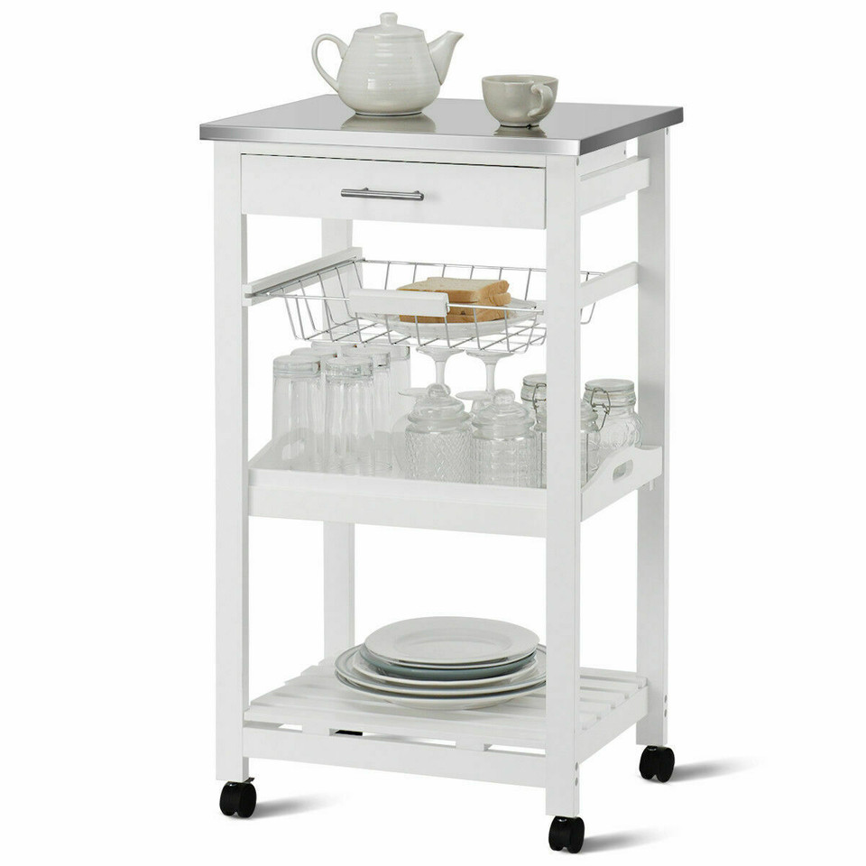 Kitchen Rolling Island Cart with Stainless Steel Tabletop & Basket product image