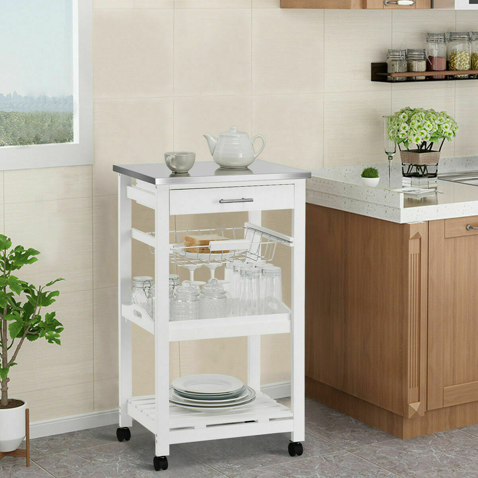Kitchen Rolling Island Cart with Stainless Steel Tabletop & Basket product image