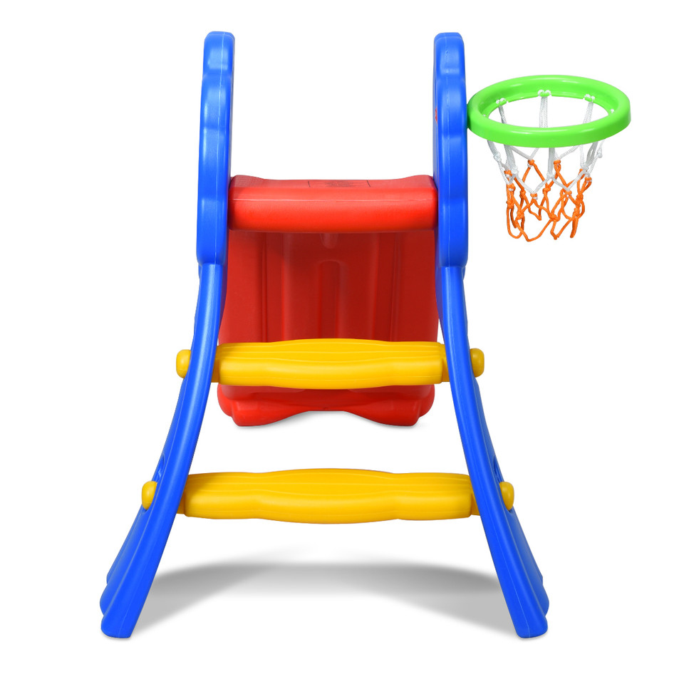 Kids' 2-Step Indoor Plastic Folding Slide with Basketball Hoop product image