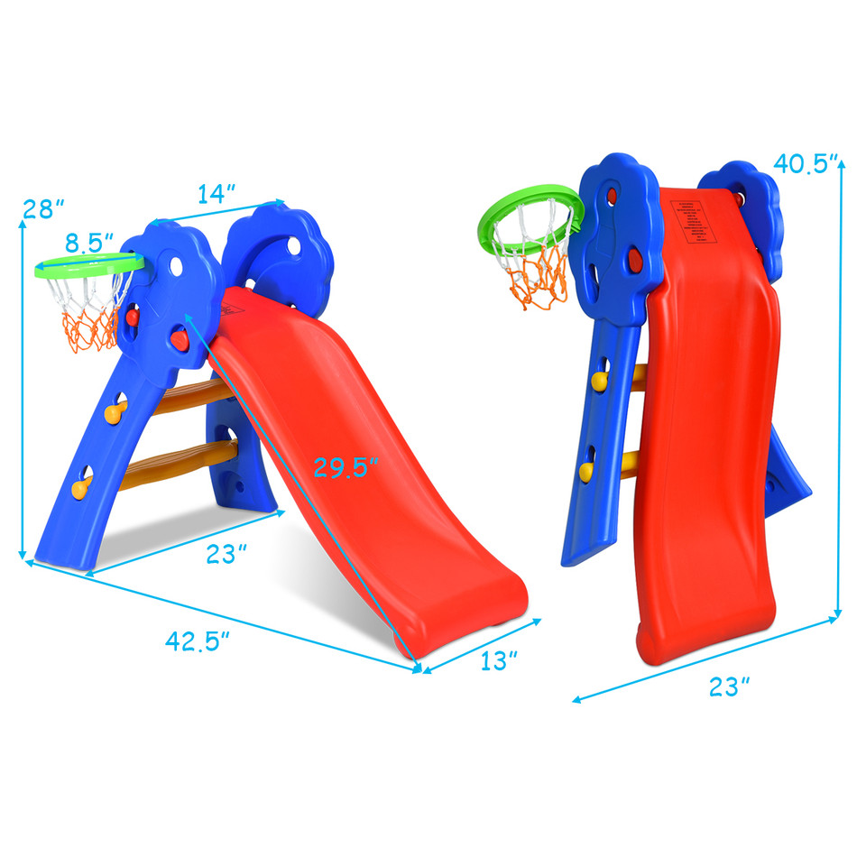 Kids' 2-Step Indoor Plastic Folding Slide with Basketball Hoop product image