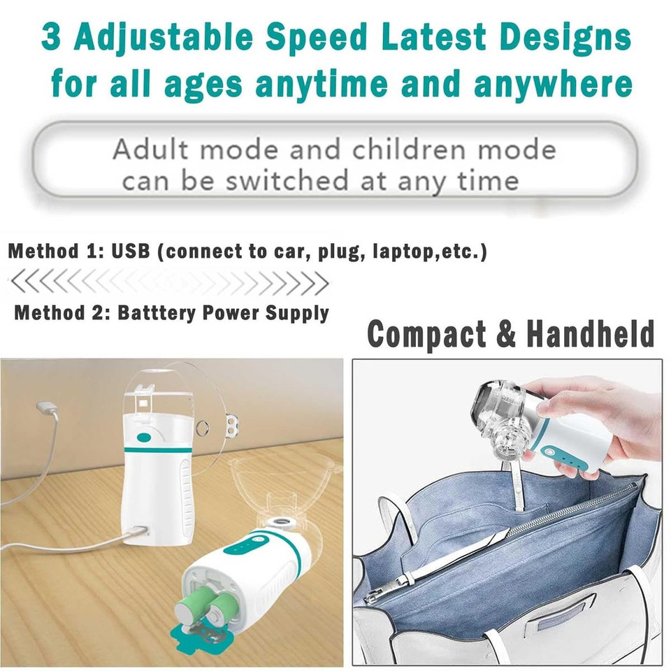 Portable Nebulizer with 3 Adjustable Speed, for Teens and Kids, Handheld Nebulizer for Breathing Issues, with Automatic-Cleaning, Effective for Home Use product image