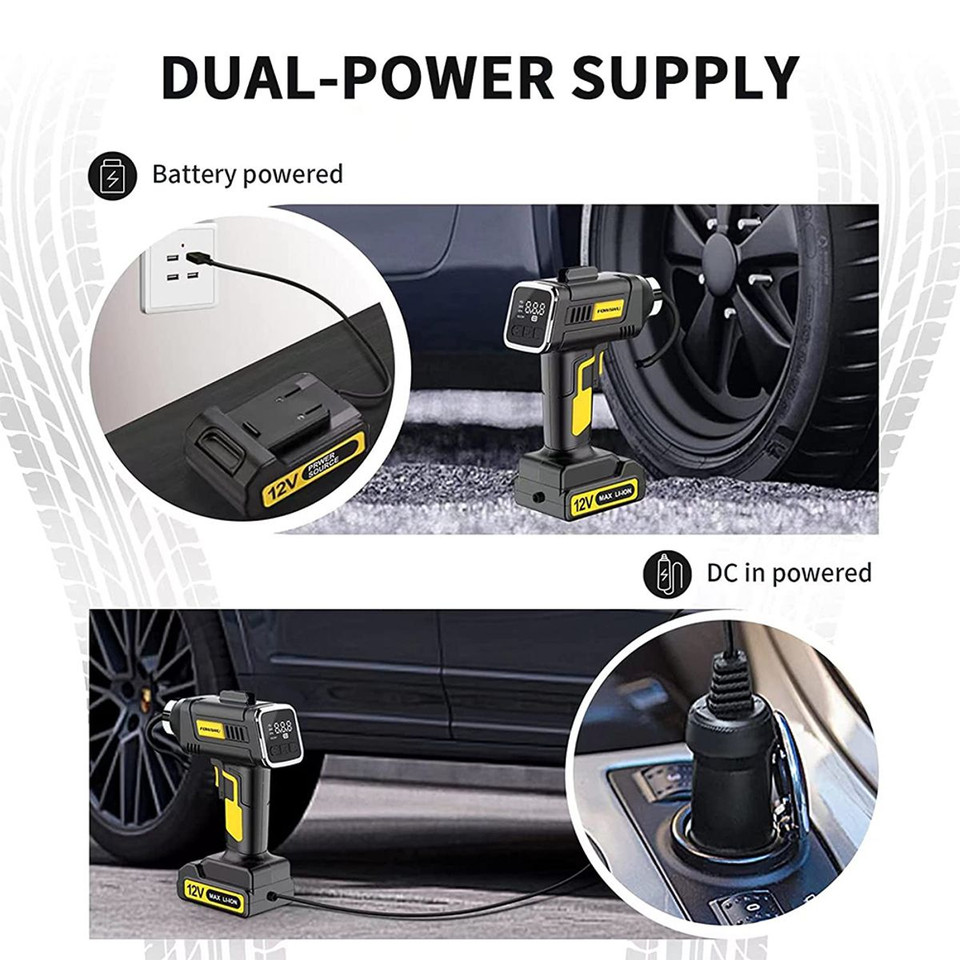Rechargeable Battery Powered Handheld Air Pump with 12V Car Power Adapter Digital Pressure Gauge for Cars Motorcycles product image