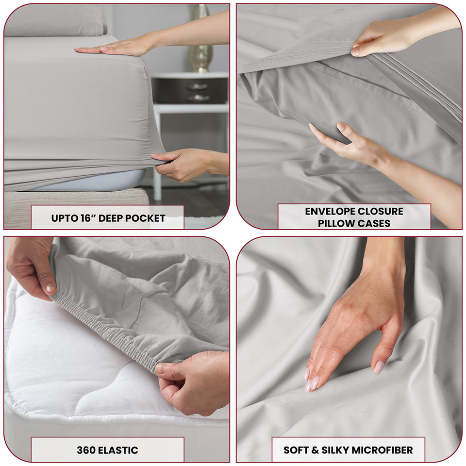 4-Piece Solid Microfiber Deep Pocket Bedding Sheet Set product image