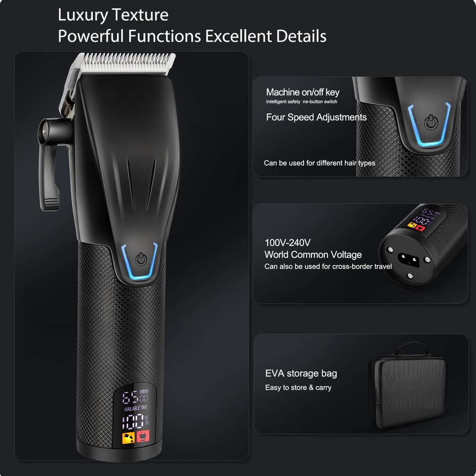 Professional Hair Clippers for Men, Barber Clippers and Trimmer Set with Cordless Electric Razor and LCD Display(Black) product image