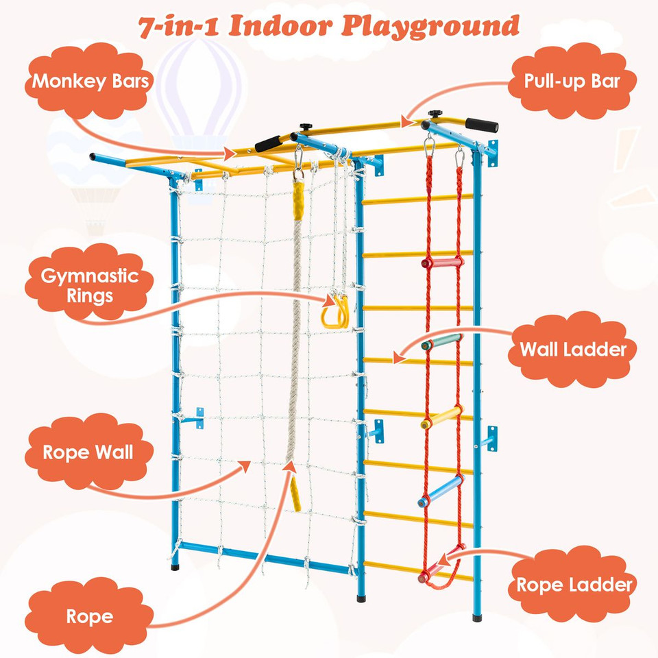 7-in-1 Indoor Jungle Gym Steel Home Playground with Monkey Bars product image