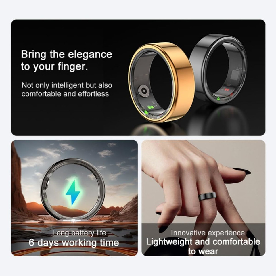 Smart Ring Fitness Tracker Ring, Multi-Modes Fitness Tracker Rate Pedometer Sleep Monitoring Waterproof Bluetooth Connectivity(Gold-US 8#) product image