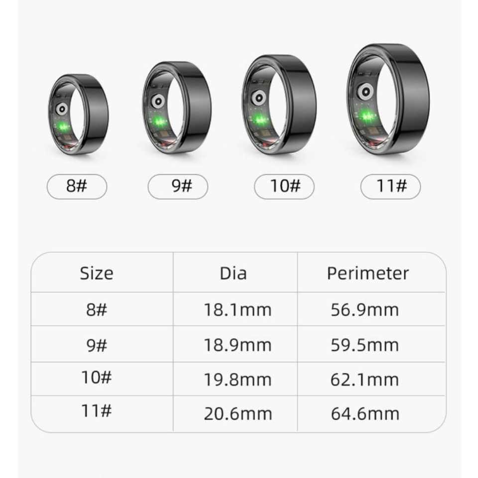 Smart Ring Fitness Tracker Ring, Multi-Modes Fitness Tracker Rate Pedometer Sleep Monitoring Waterproof Bluetooth Connectivity(Black-US 11#) product image