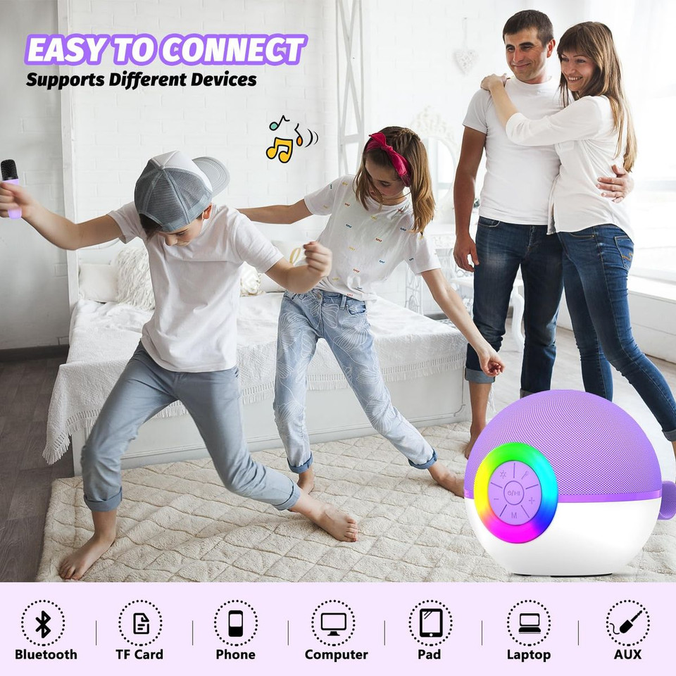 Portable Mini Karaoke Machine for Kids, Bluetooth Speaker with Wireless Microphone,MP3 Player,Perfect for Birthday and Family Parties(2 Mic) product image