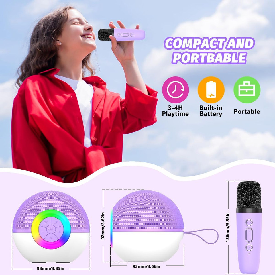 Portable Mini Karaoke Machine for Kids, Bluetooth Speaker with Wireless Microphone,MP3 Player,Perfect for Birthday and Family Parties(2 Mic) product image