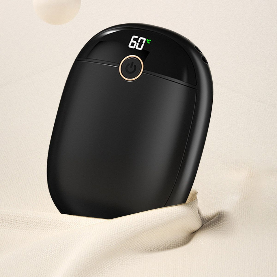 2 In 1 Portable Hand Warmer Rechargeable Pocket Heater with Digital Display for Camping Hunting Mans Woman Winter Gifts,Black product image