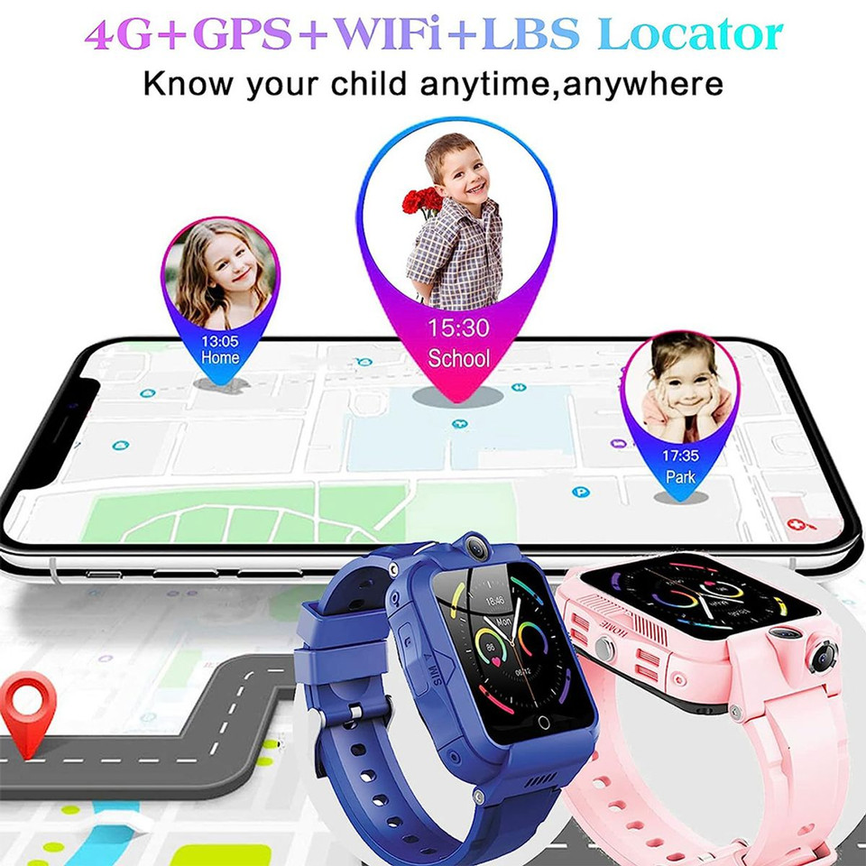 4G GPS Tracker Child Phone Smartwatch with WiFi, SMS, Call,Voice and Video Chat Alarm,Pedometer, Wrist Watch Suitable for Boys Girls Birthday Gifts (Blue) product image